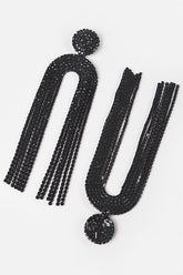 High Stakes Rhinestone Drop Earrings - Black